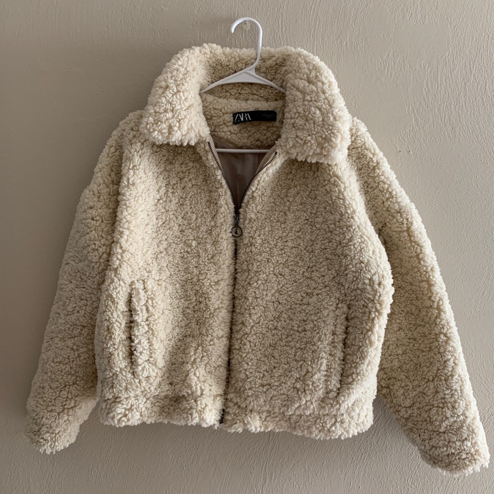 Zara white teddy jacket size XS